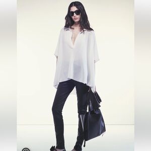 Liviana Conti Navy 100% Leather‎ Slim Low Rise Pants Size S